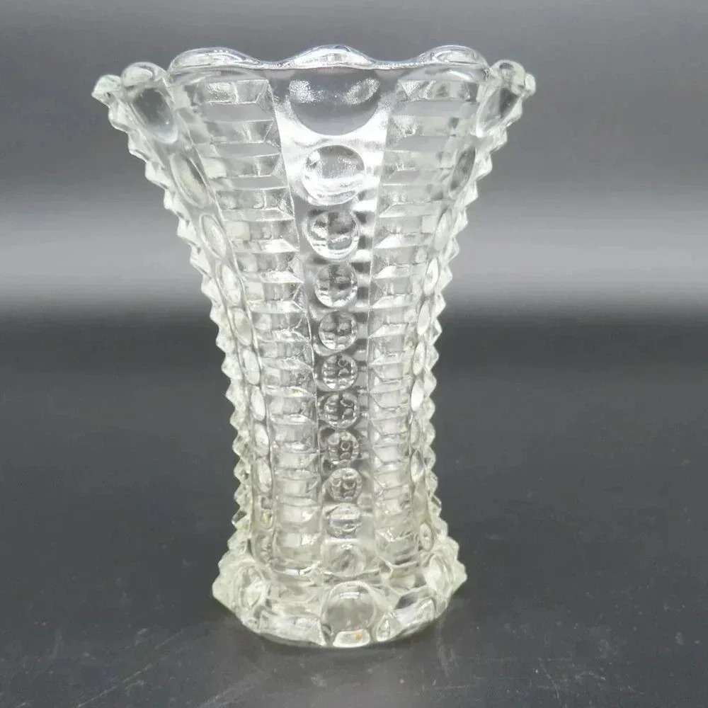 Vintage Clear Indiana Glass Pressed Glass Art Deco Vase Ribbed Textured